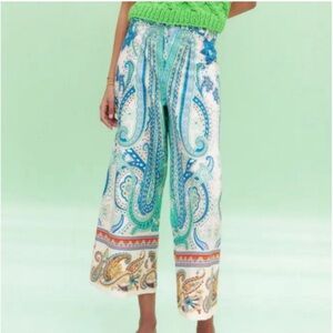 Zara Paisley Print Wide-Leg Pants